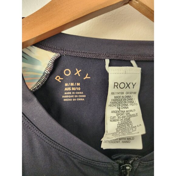 Roxy black floral essentials UPF 50 long sleeve front zip rashguard M - Picture 4 of 7